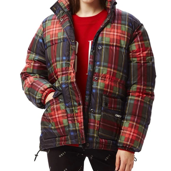 Obey Jackets & Blazers - Women’s Obey Plaid Tartan Puffer Coat Medium